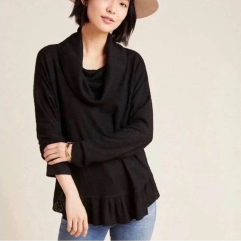 NWOT Maeve by Anthropologie Addie Ruffled Hacci black Pullover sweater